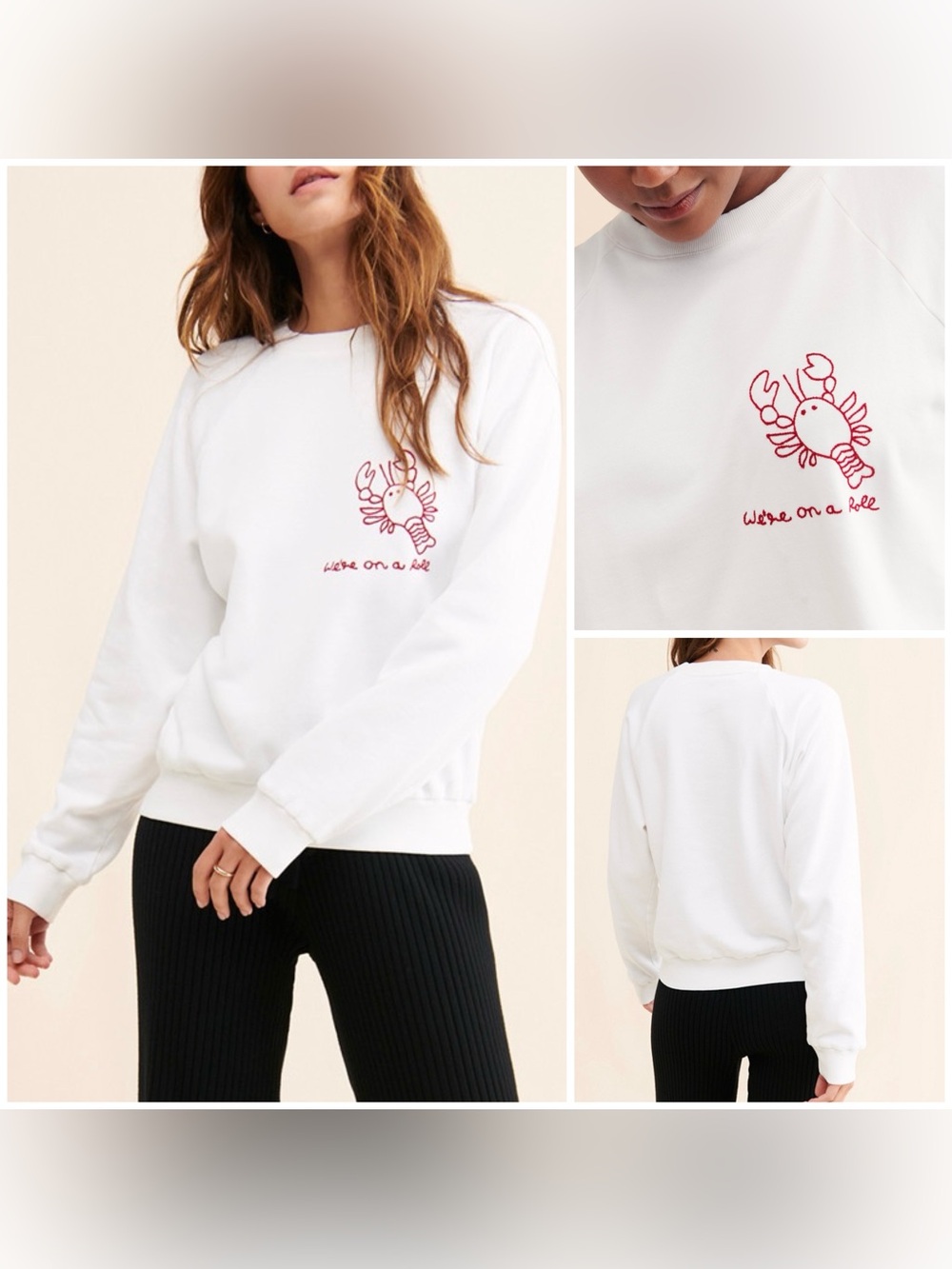 Free People Banner Day On A Roll Sweatshirt - white red - Small *IR*
